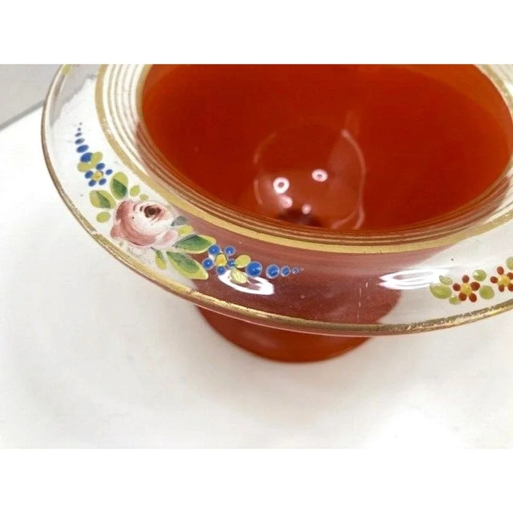 Rare Vtg Hand Painted Lancaster Marqurite Orange Flower Accent Glaze Bowl 1930‎